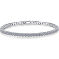 Selectable Stone Size Moissanite Tennis Bracelet in Rhodium-Plated S925 sterling silver white background product photo showing bracelet shape and moissanite setting