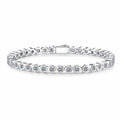 Beaded Round Moissanite Tennis Bracelet in Rhodium-Plated S925 sterling silver white background product photo showing bracelet shape and moissanite setting