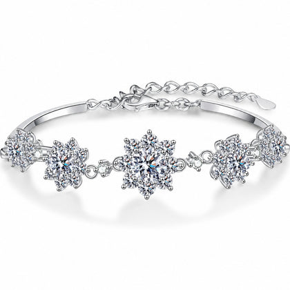 Sunflower Moissanite Adjustable Bracelet with CZ in Rhodium-Plated S925 sterling silver white background product photo showing bracelet shape and moissanite setting