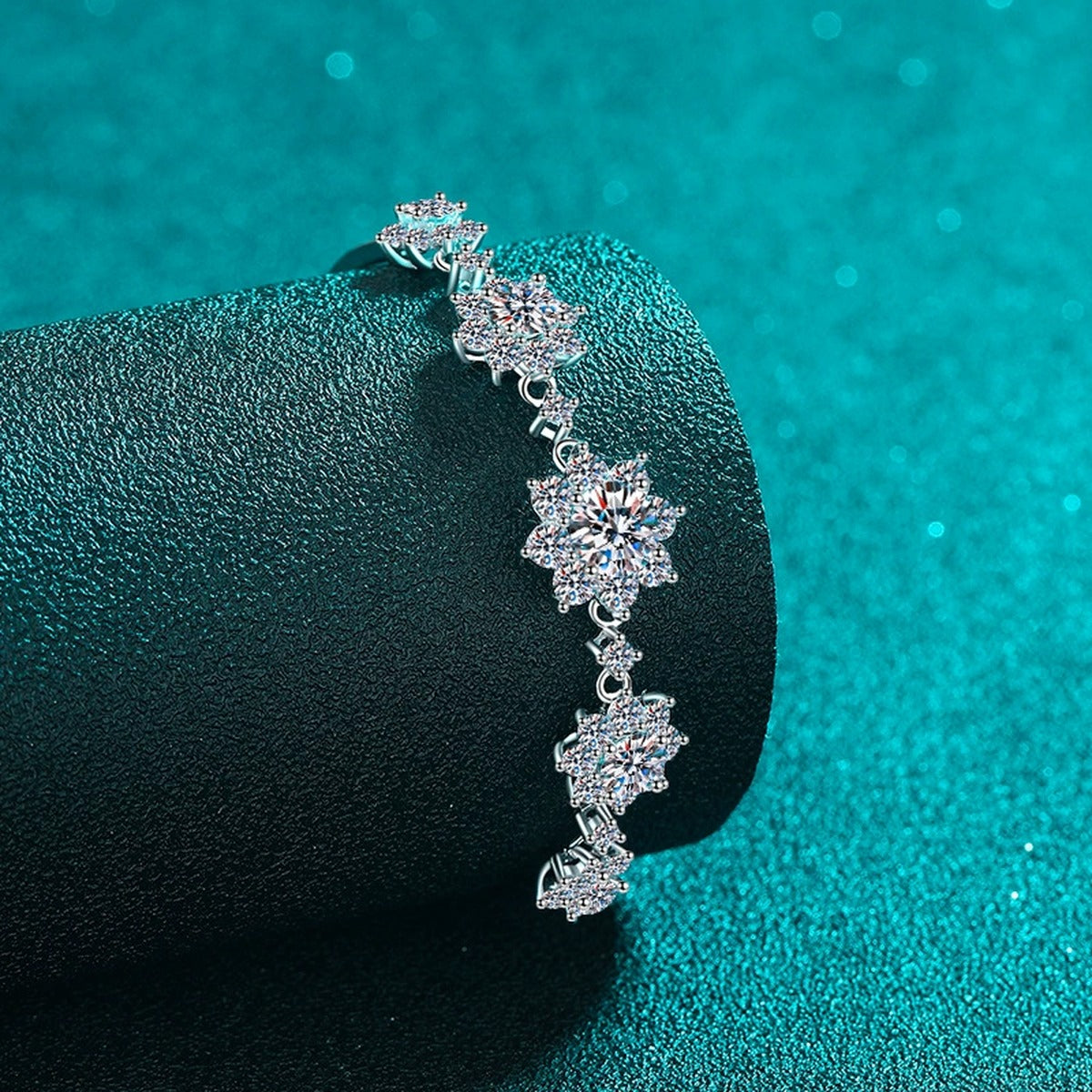 Sunflower Moissanite Adjustable Bracelet with CZ in Rhodium-Plated S925 sterling silver styled product scene showing stone sparkle and chain detail