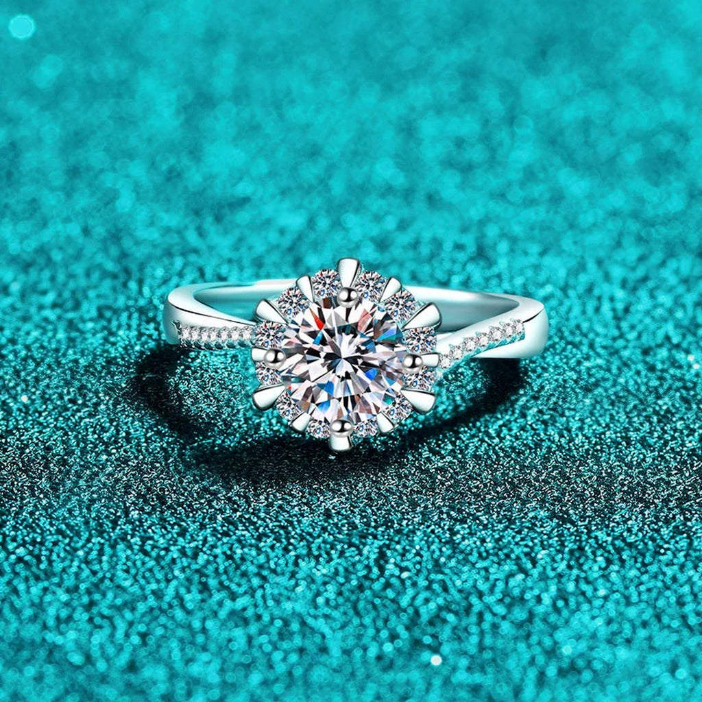 Round Moissanite Ring with CZ product view showing moissanite setting and metal finish