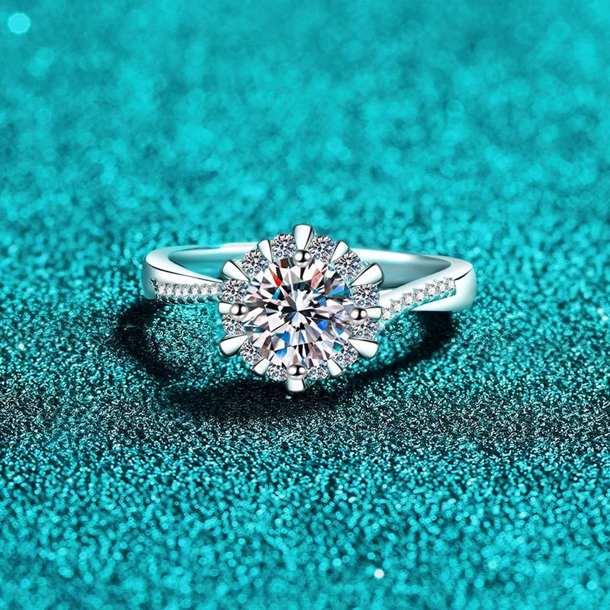 Round Moissanite Ring with CZ product view showing moissanite setting and metal finish