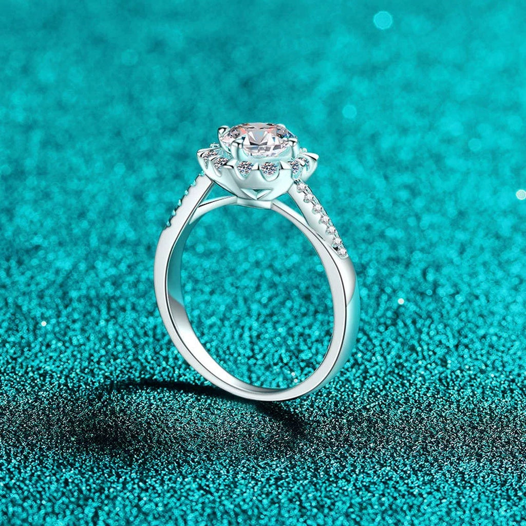 Round Moissanite Ring with CZ product view showing moissanite setting and metal finish