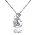 Ribbon Bow Moissanite Pendant Necklace with CZ in Rhodium-Plated S925 sterling silver on white background showing pendant shape and round moissanite