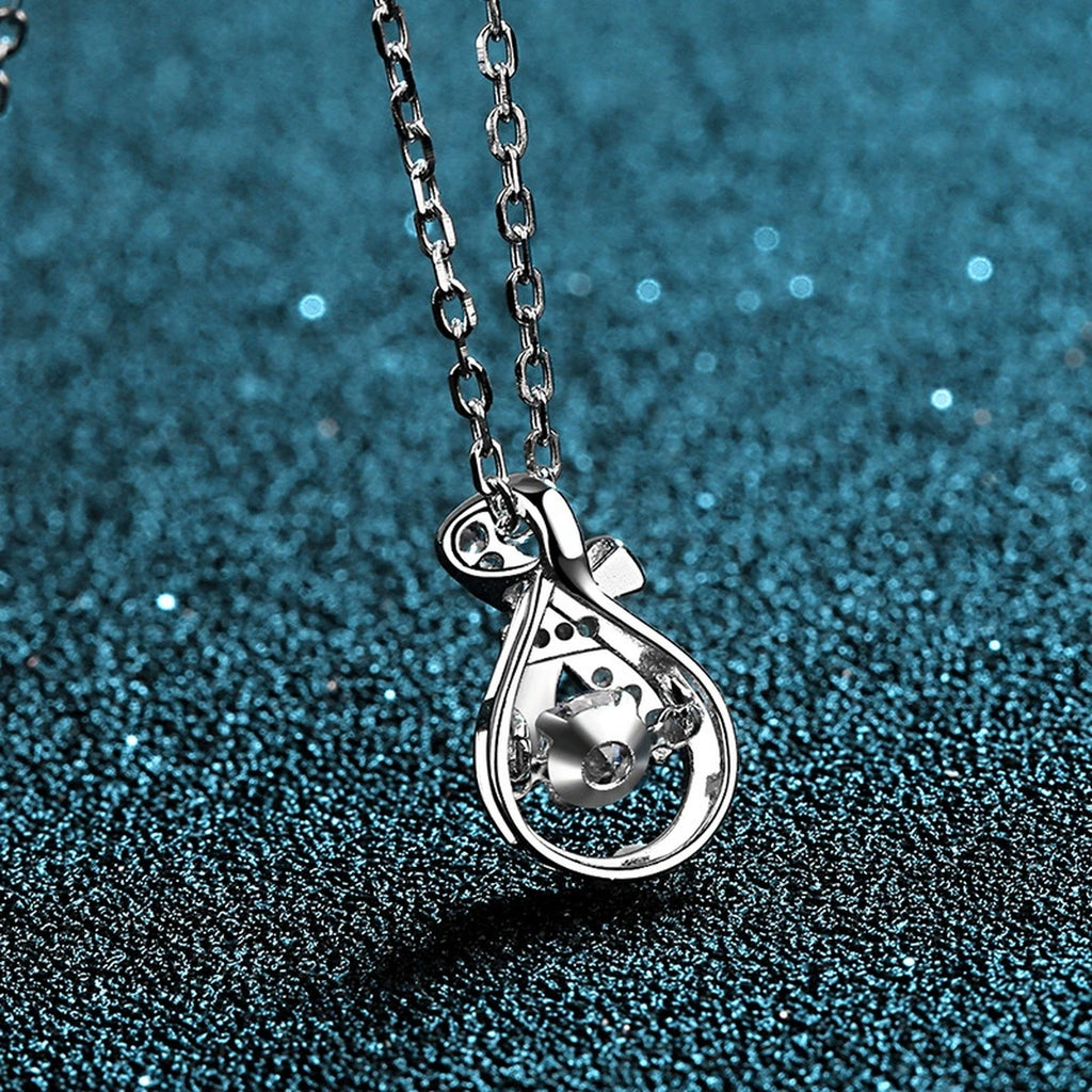 Ribbon Bow Moissanite Pendant Necklace with CZ in Rhodium-Plated S925 sterling silver product scene view showing pendant detail