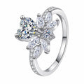 Heart Cut Moissanite Ring with CZ in rhodium-plated S925 sterling silver on clean white background