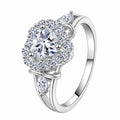 Heart Cut Moissanite Ring with CZ in rhodium-plated S925 sterling silver on clean white background