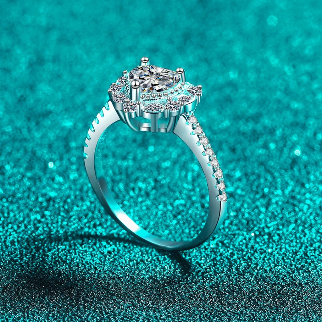Heart Cut Moissanite Ring with CZ product view showing moissanite setting and metal finish
