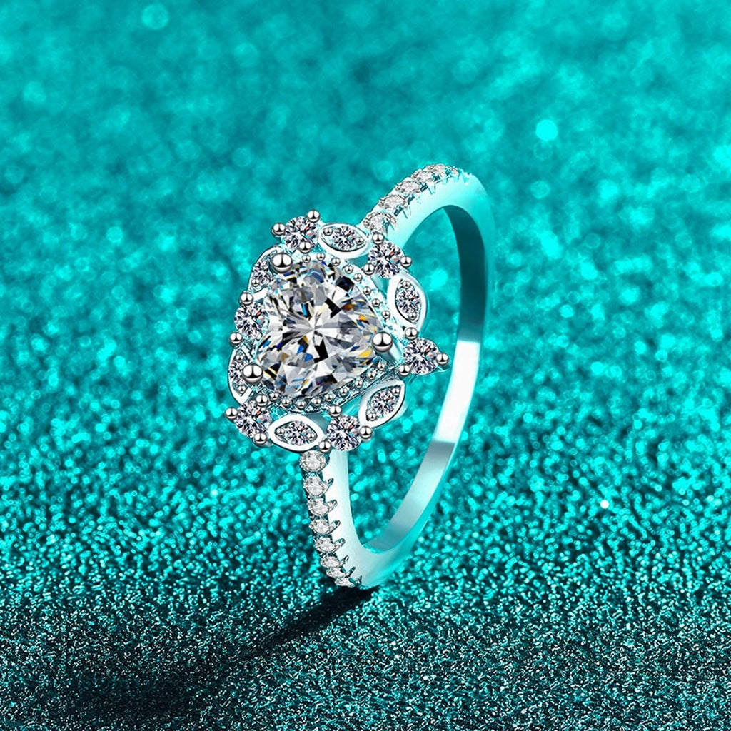 Heart Cut Moissanite Ring with CZ product view showing moissanite setting and metal finish