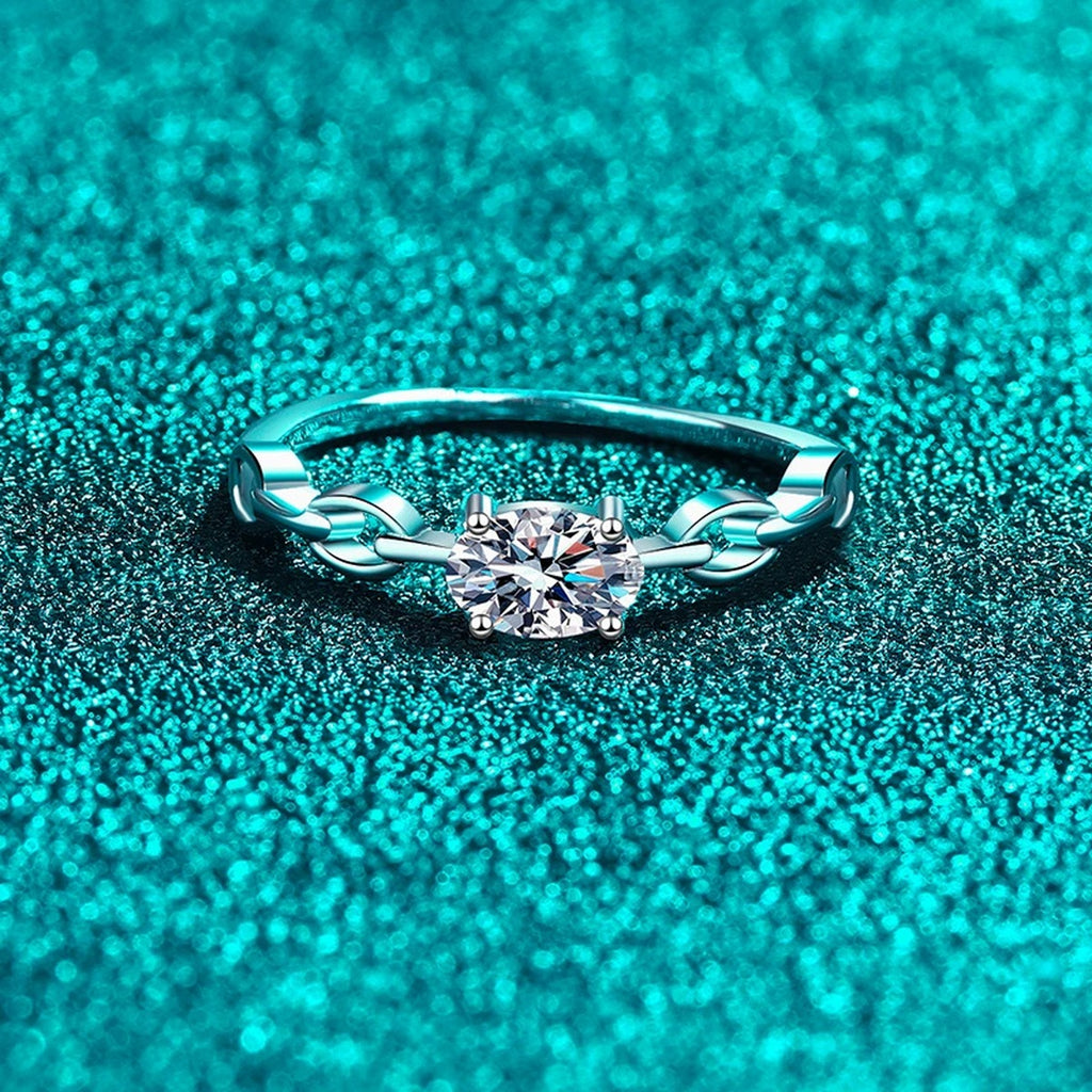 Oval Moissanite Stackable Ring product view showing moissanite setting and metal finish