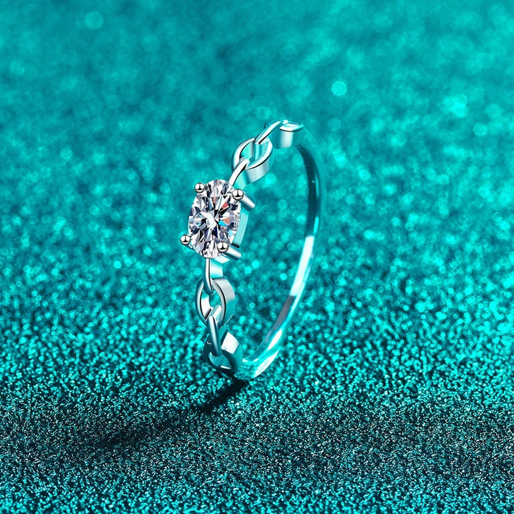 Oval Moissanite Stackable Ring product view showing moissanite setting and metal finish