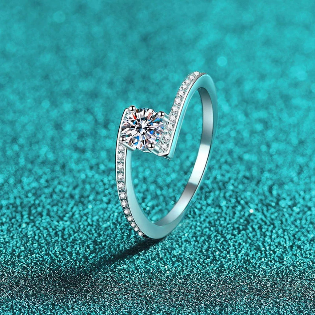 Round Moissanite Ring with CZ product view showing moissanite setting and metal finish