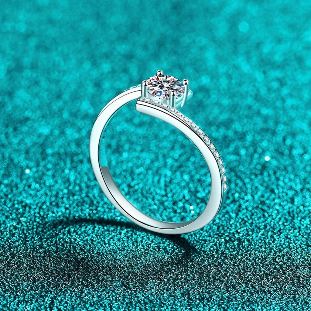 Round Moissanite Ring with CZ product view showing moissanite setting and metal finish
