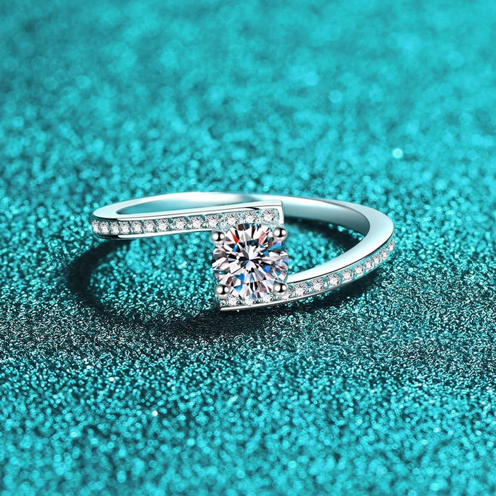 Round Moissanite Ring with CZ product view showing moissanite setting and metal finish