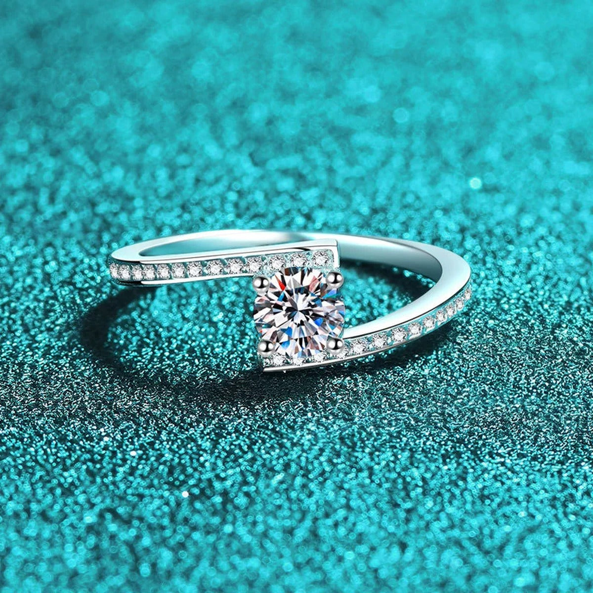 Round Moissanite Ring with CZ product view showing moissanite setting and metal finish