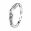 Round Moissanite Stackable Ring in rhodium-plated S925 sterling silver on clean white background