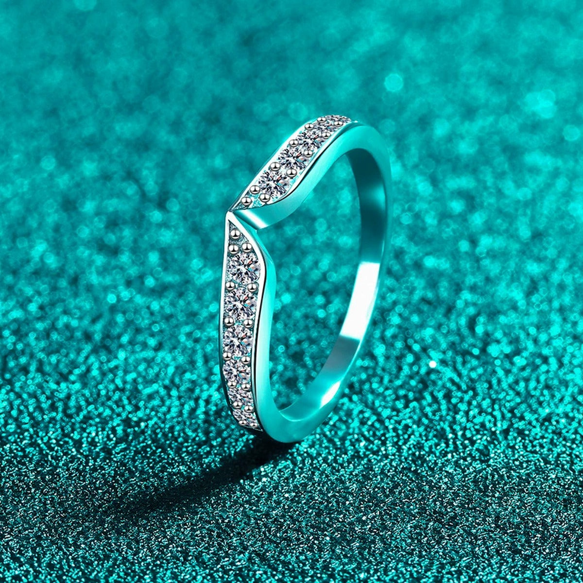 Round Moissanite Stackable Ring product view showing moissanite setting and metal finish
