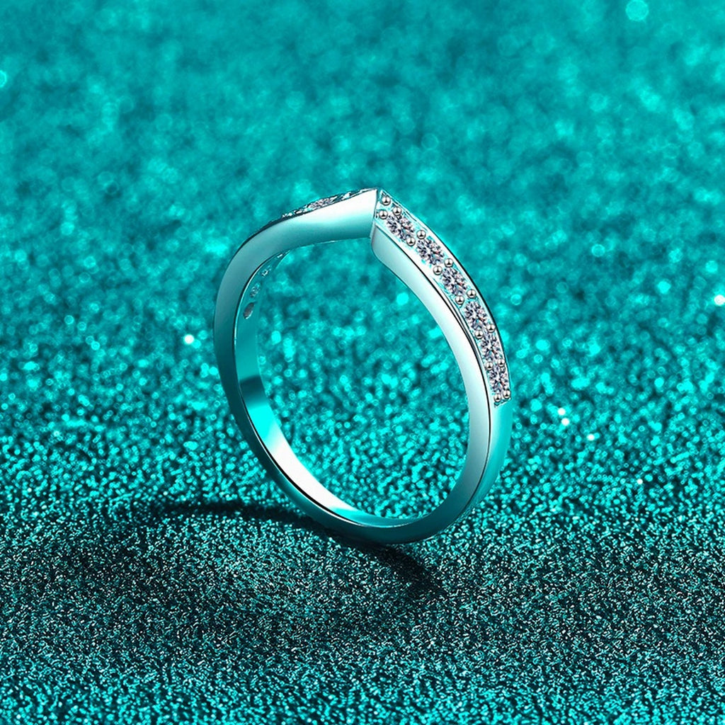 Round Moissanite Stackable Ring product view showing moissanite setting and metal finish