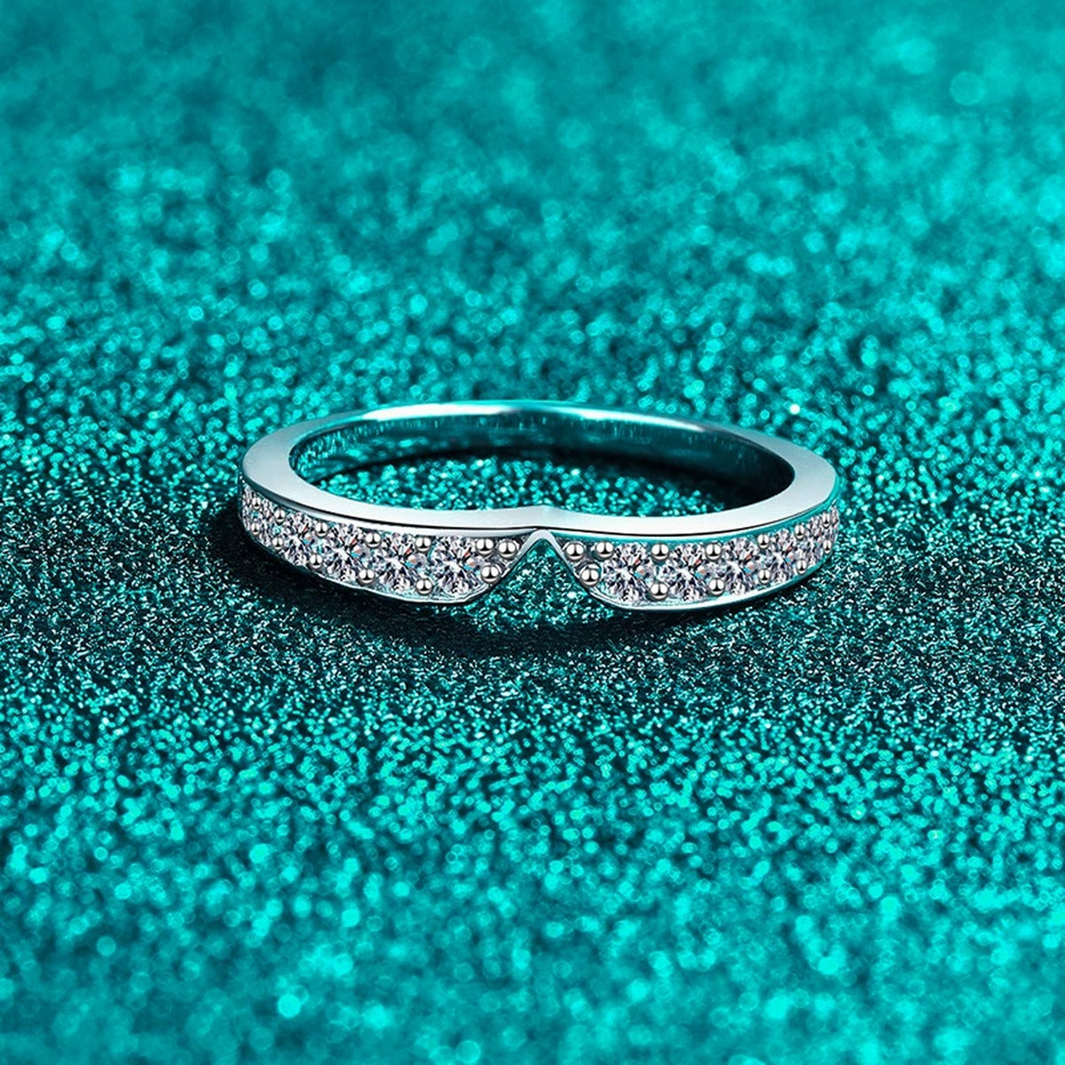 Round Moissanite Stackable Ring product view showing moissanite setting and metal finish