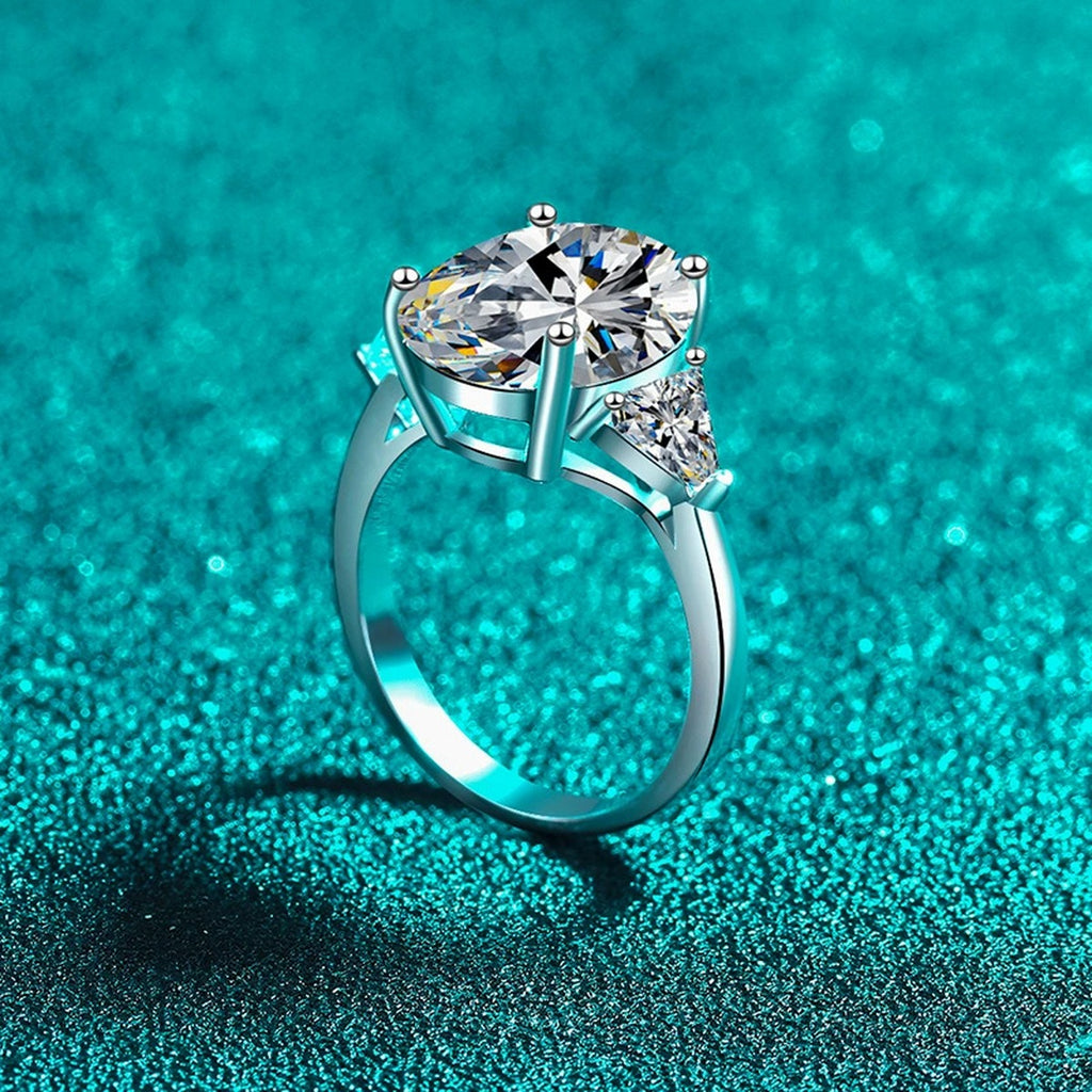 Oval and Radiant Moissanite Statement Ring product view showing moissanite setting and metal finish