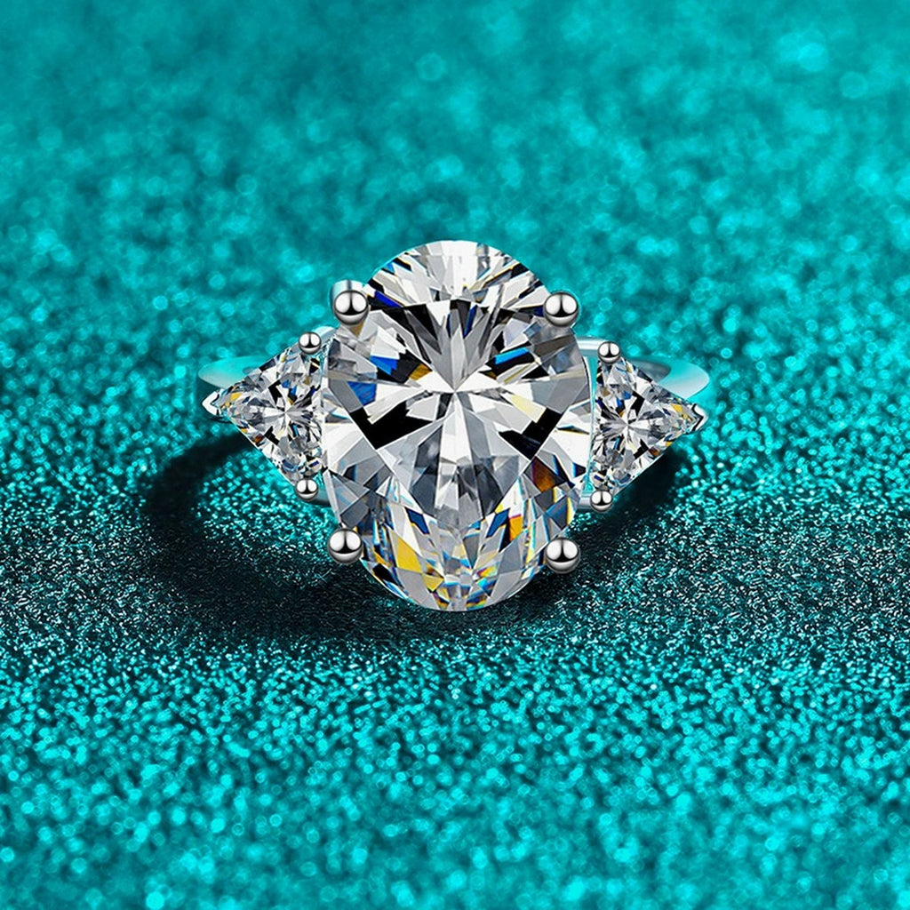 Oval and Radiant Moissanite Statement Ring product view showing moissanite setting and metal finish