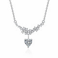 Heart Bow Moissanite Pendant Necklace with CZ in Rhodium-Plated S925 sterling silver white background product photo showing curved bow pendant with a heart cut moissanite drop and CZ accents