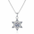 Starburst Moissanite Pendant Necklace with CZ in Rhodium-Plated S925 sterling silver white background product photo showing starburst pendant with a round moissanite center and CZ points