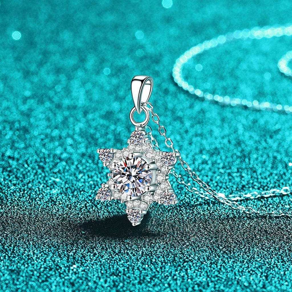 Starburst Moissanite Pendant Necklace with CZ in Rhodium-Plated S925 sterling silver angled product detail view