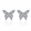 Butterfly Moissanite Stud Earrings in Rhodium-Plated S925 sterling silver white background product photo showing the pair, stone shape, and stud earrings silhouette