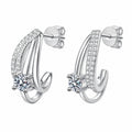 Round Moissanite Stud Drop Earrings with CZ in Rhodium-Plated S925 sterling silver white background product photo showing the pair, stone shape, and stud earrings silhouette