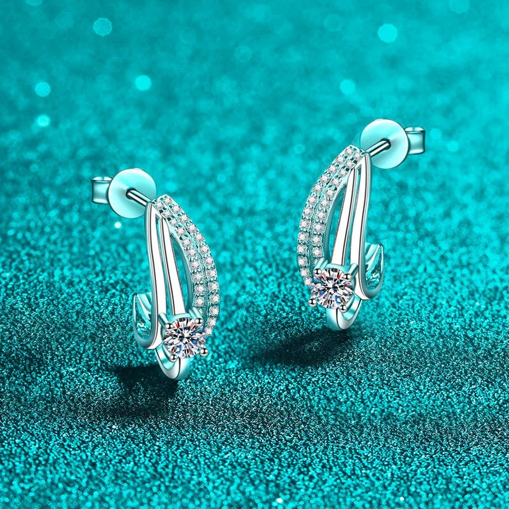 Round Moissanite Stud Drop Earrings with CZ in Rhodium-Plated S925 sterling silver product scene view showing front sparkle