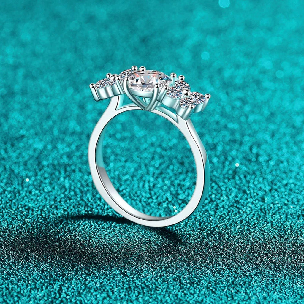 Round Moissanite Ring with CZ product view showing moissanite setting and metal finish