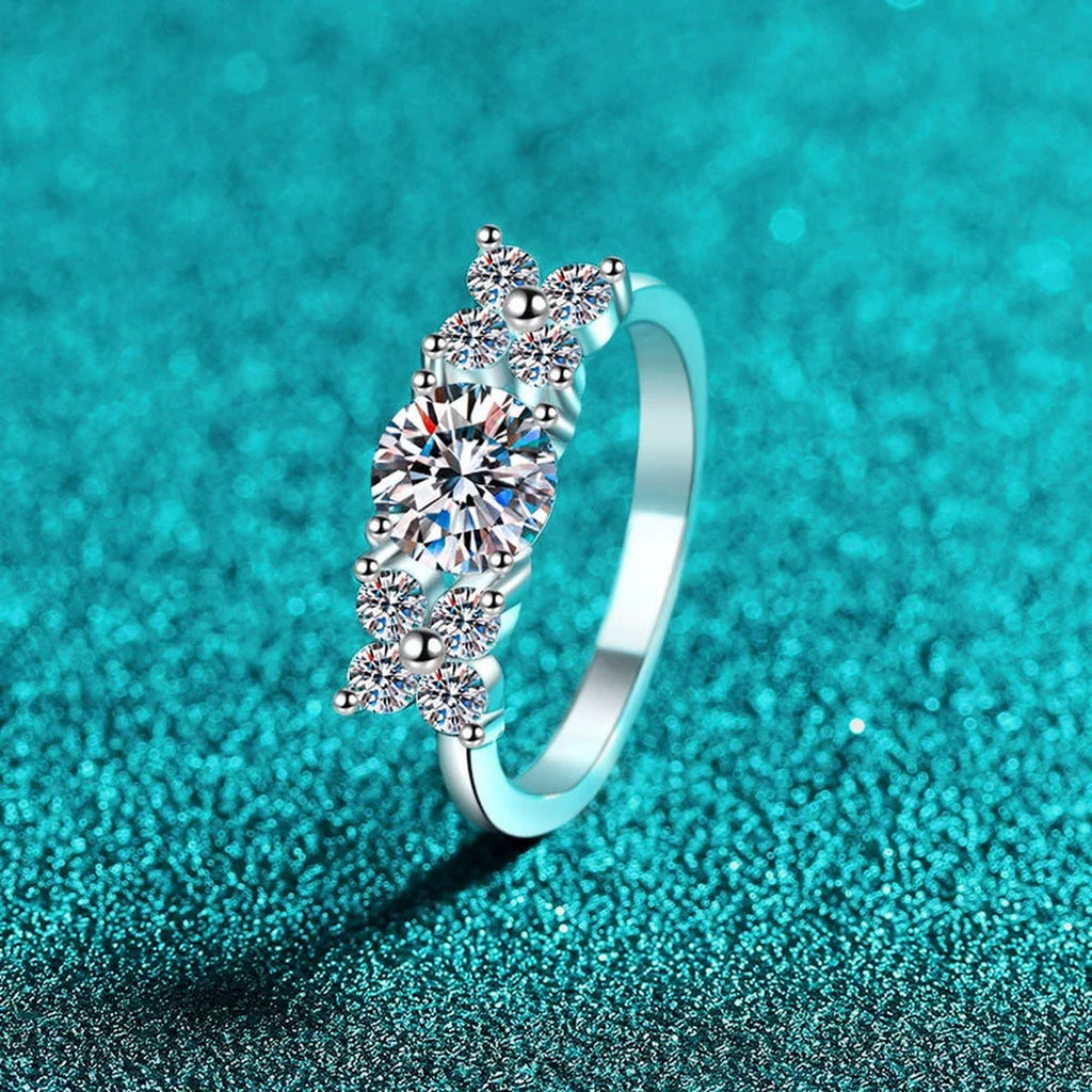 Round Moissanite Ring with CZ product view showing moissanite setting and metal finish