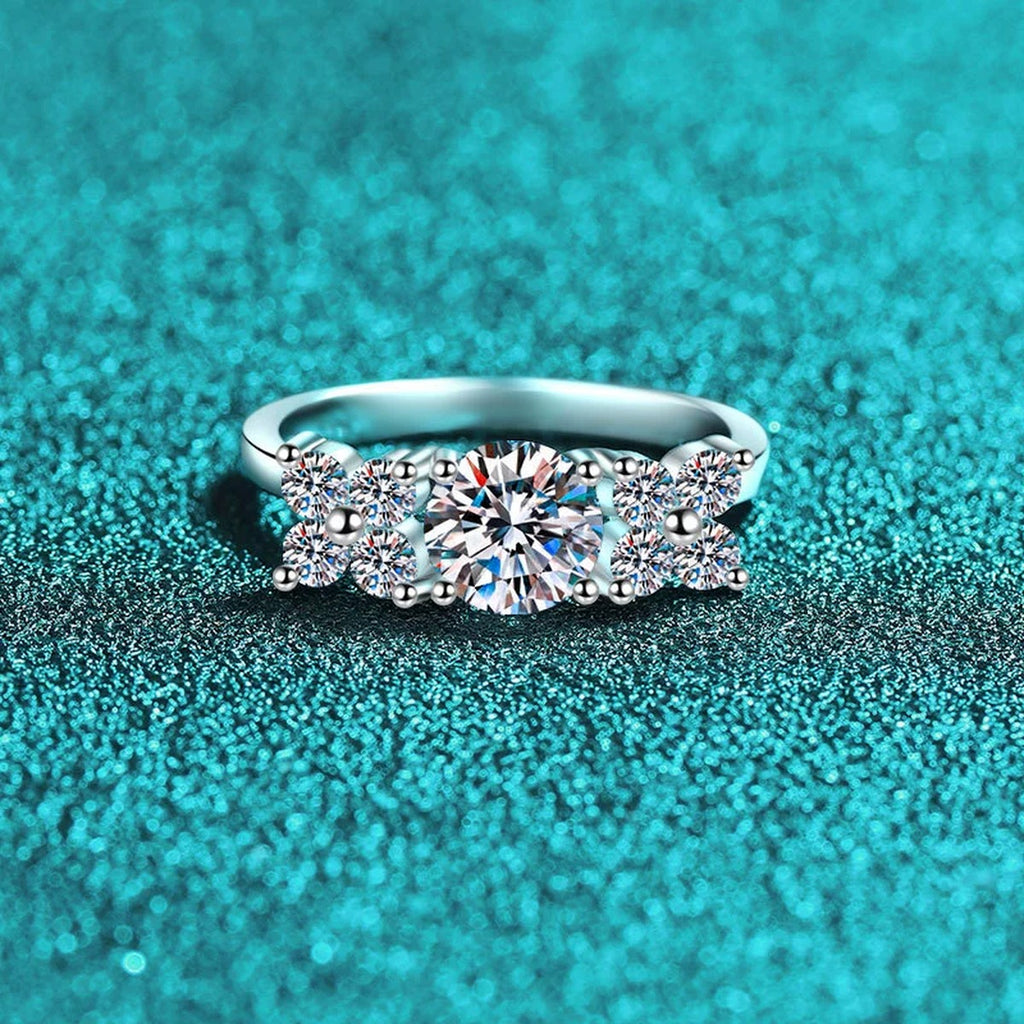 Round Moissanite Ring with CZ product view showing moissanite setting and metal finish