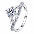 Round Moissanite Ring with CZ in rhodium-plated S925 sterling silver on clean white background