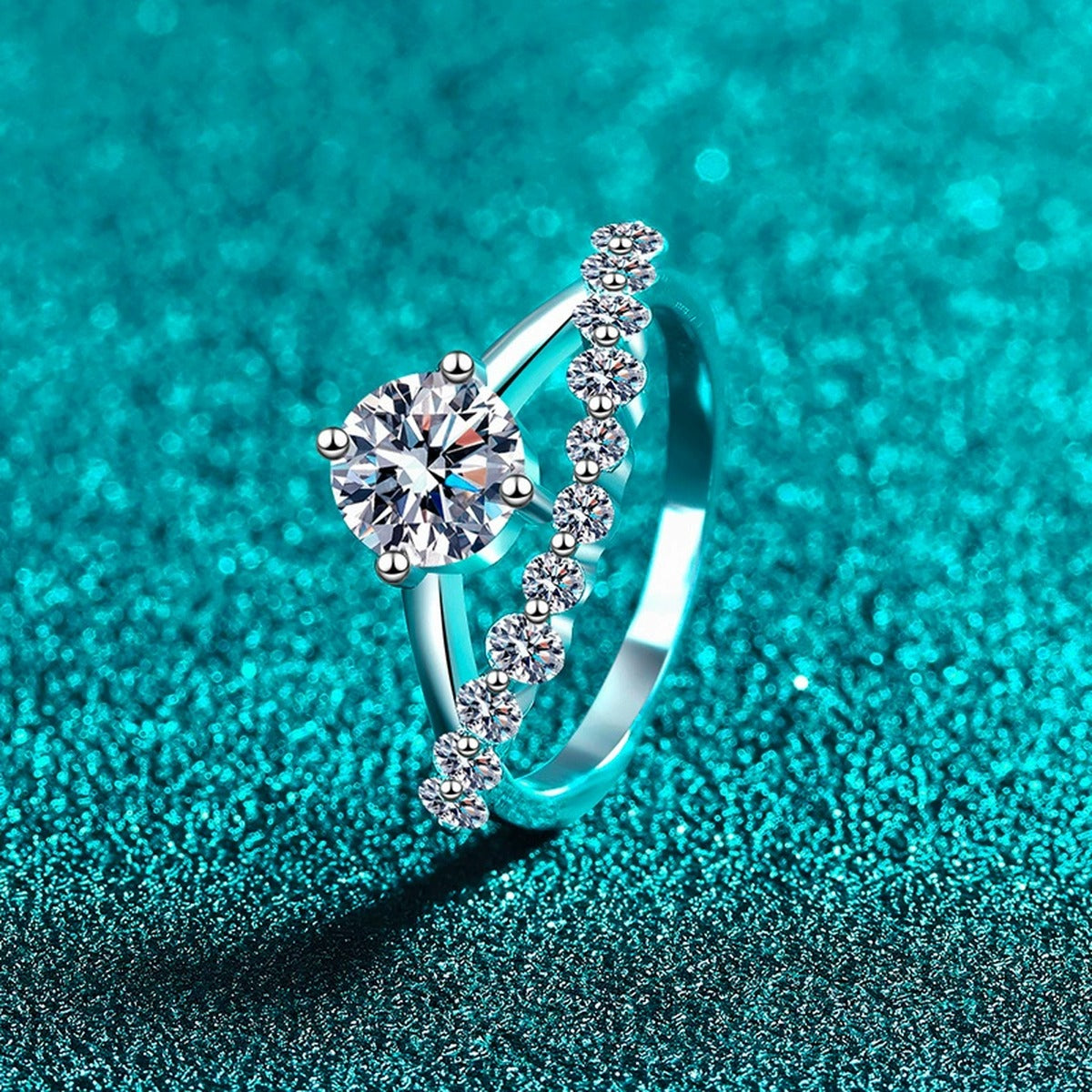 Round Moissanite Ring with CZ product view showing moissanite setting and metal finish