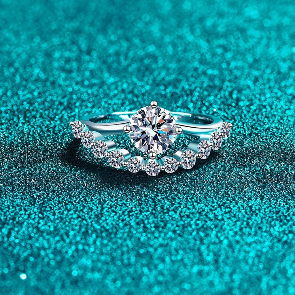 Round Moissanite Ring with CZ product view showing moissanite setting and metal finish