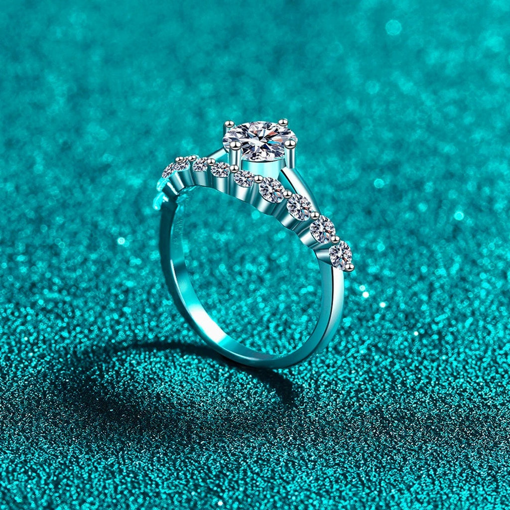 Round Moissanite Ring with CZ product view showing moissanite setting and metal finish