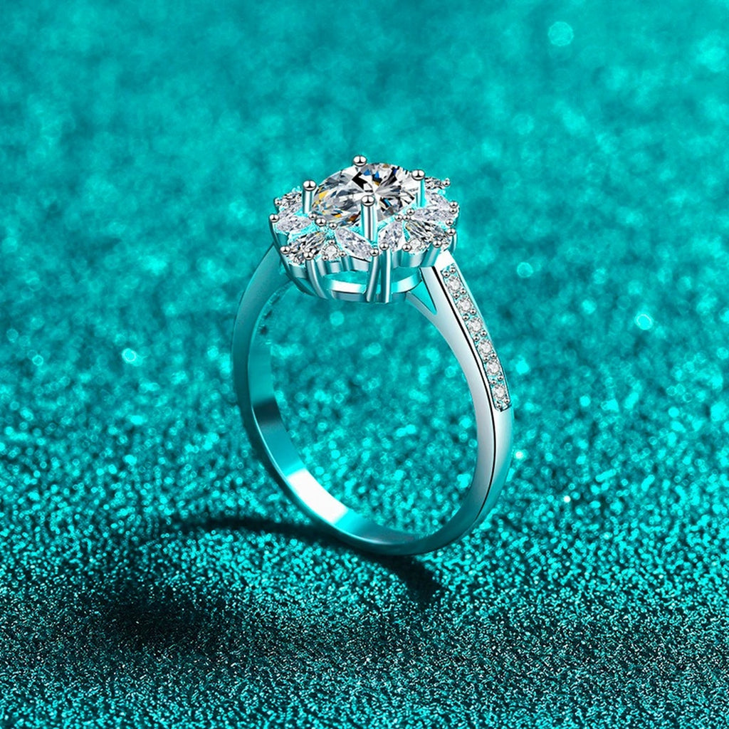 Oval Moissanite Ring with CZ product view showing moissanite setting and metal finish