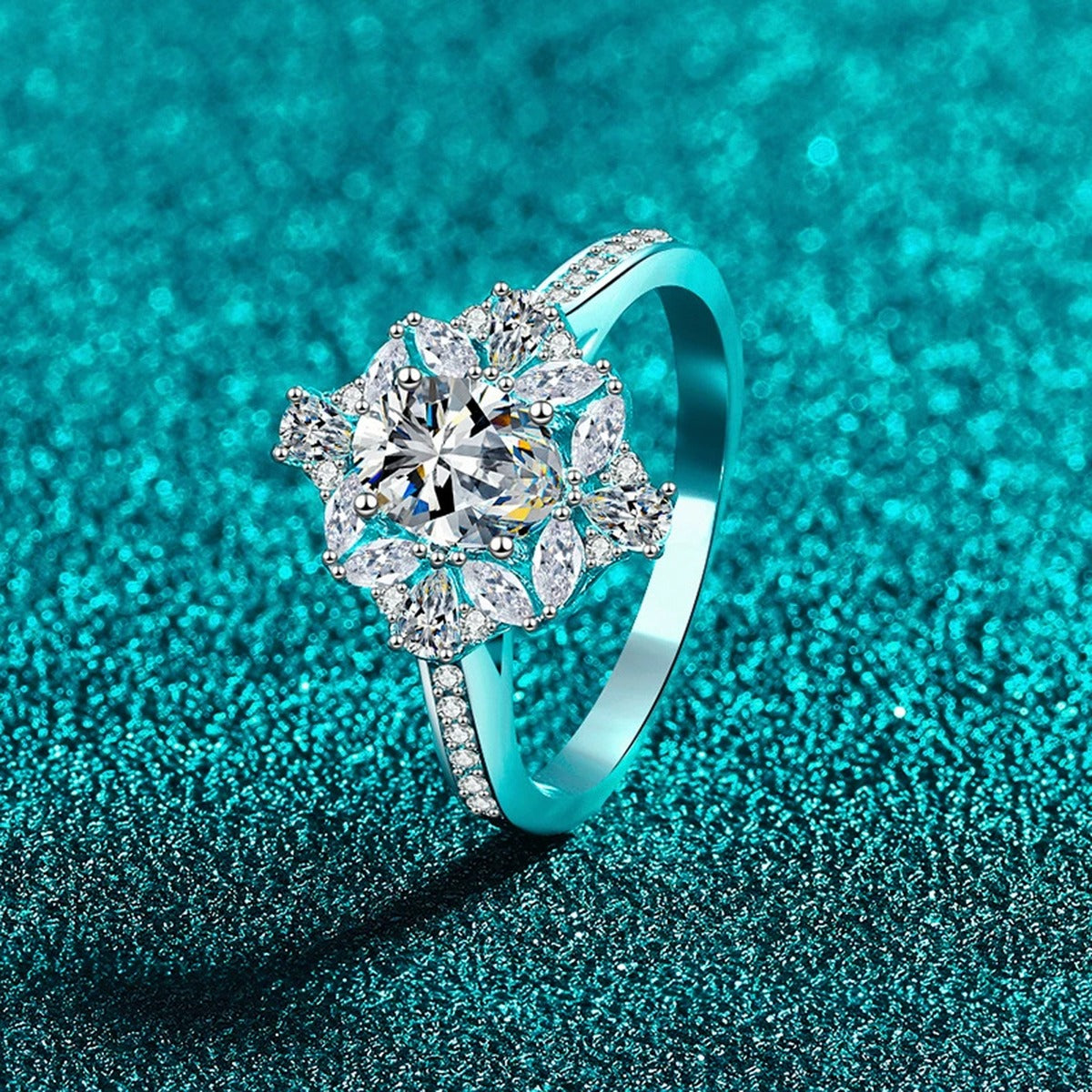 Oval Moissanite Ring with CZ product view showing moissanite setting and metal finish