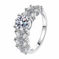 Round Moissanite Ring with CZ in rhodium-plated S925 sterling silver on clean white background