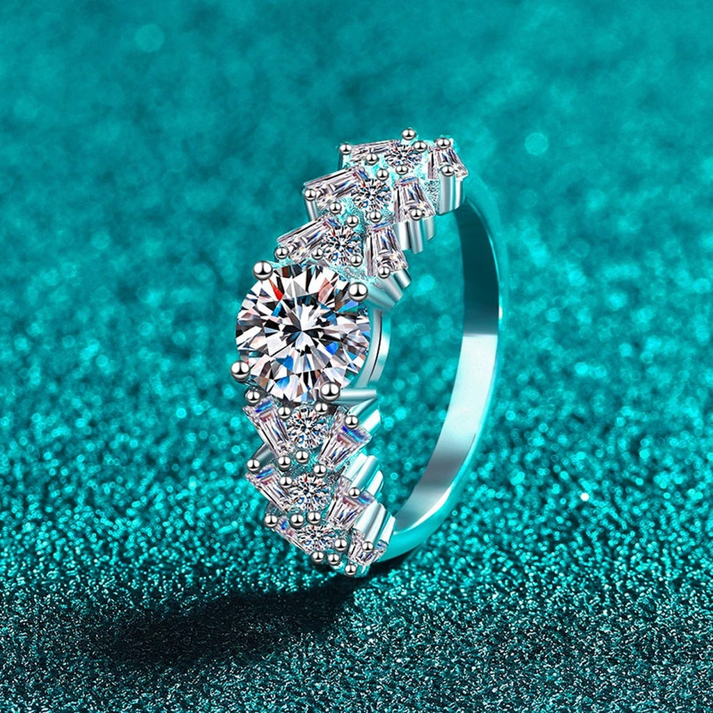 Round Moissanite Ring with CZ product view showing moissanite setting and metal finish