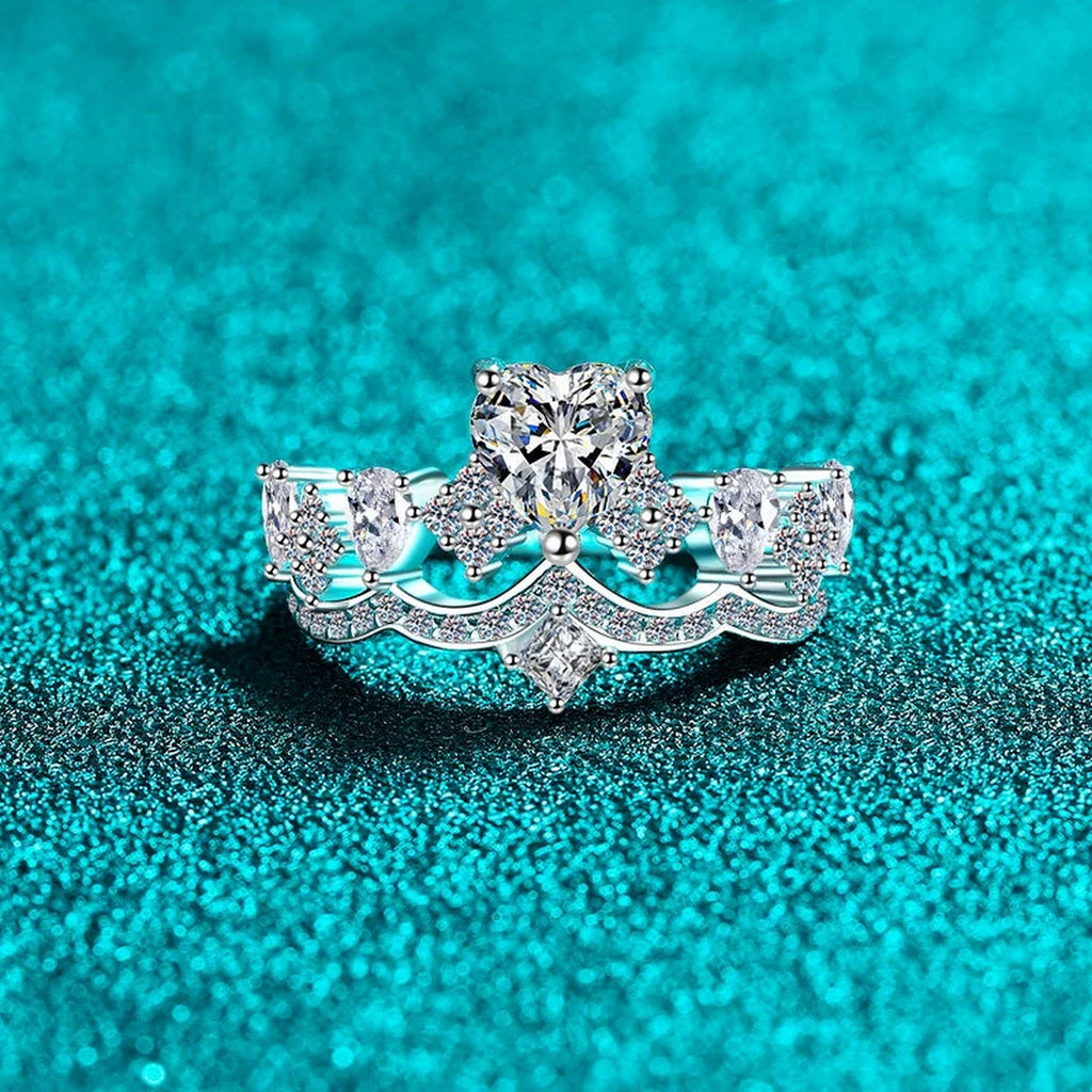 Heart Cut Moissanite Ring with CZ product view showing moissanite setting and metal finish