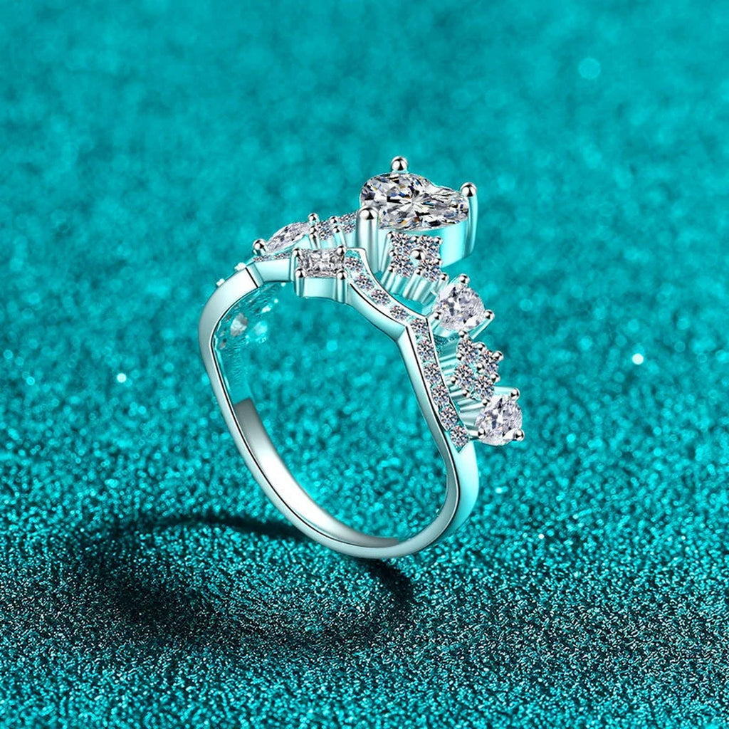 Heart Cut Moissanite Ring with CZ product view showing moissanite setting and metal finish