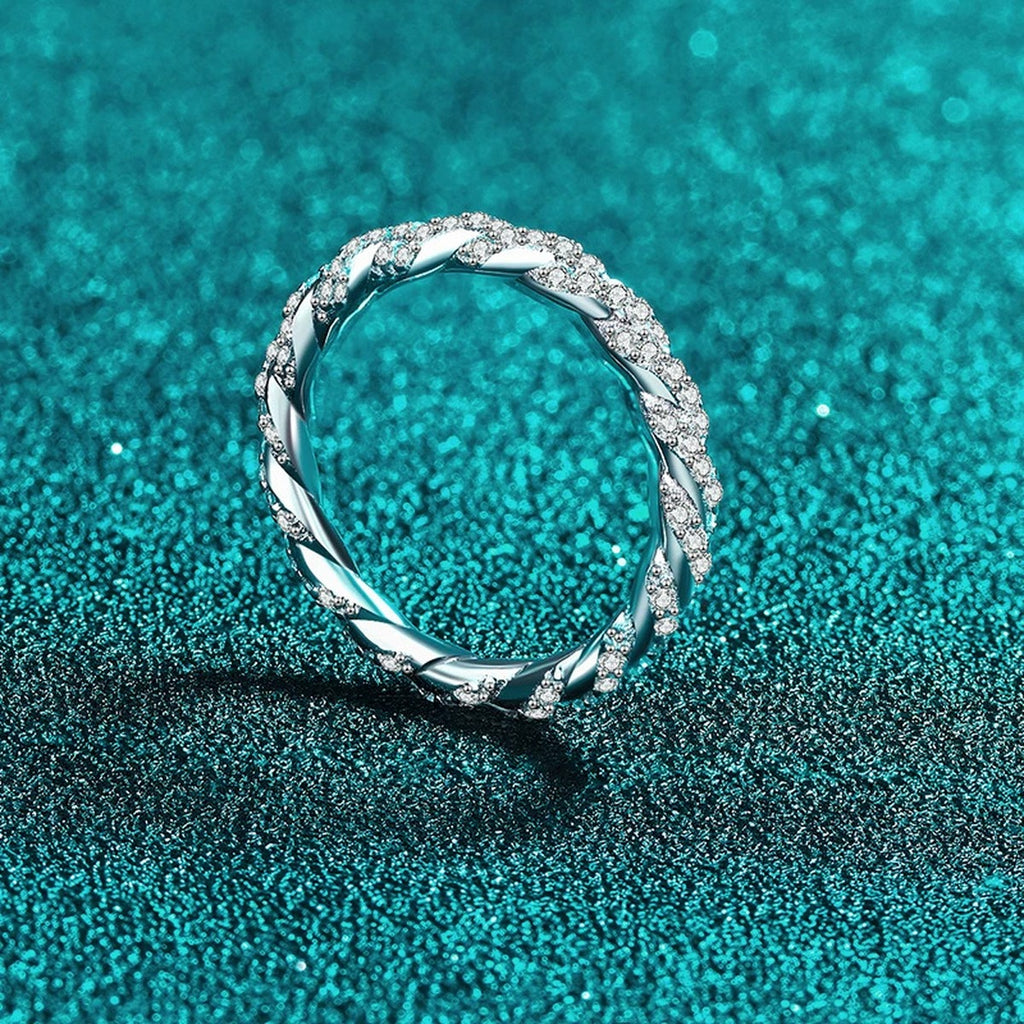 Round Moissanite Stackable Ring product view showing moissanite setting and metal finish