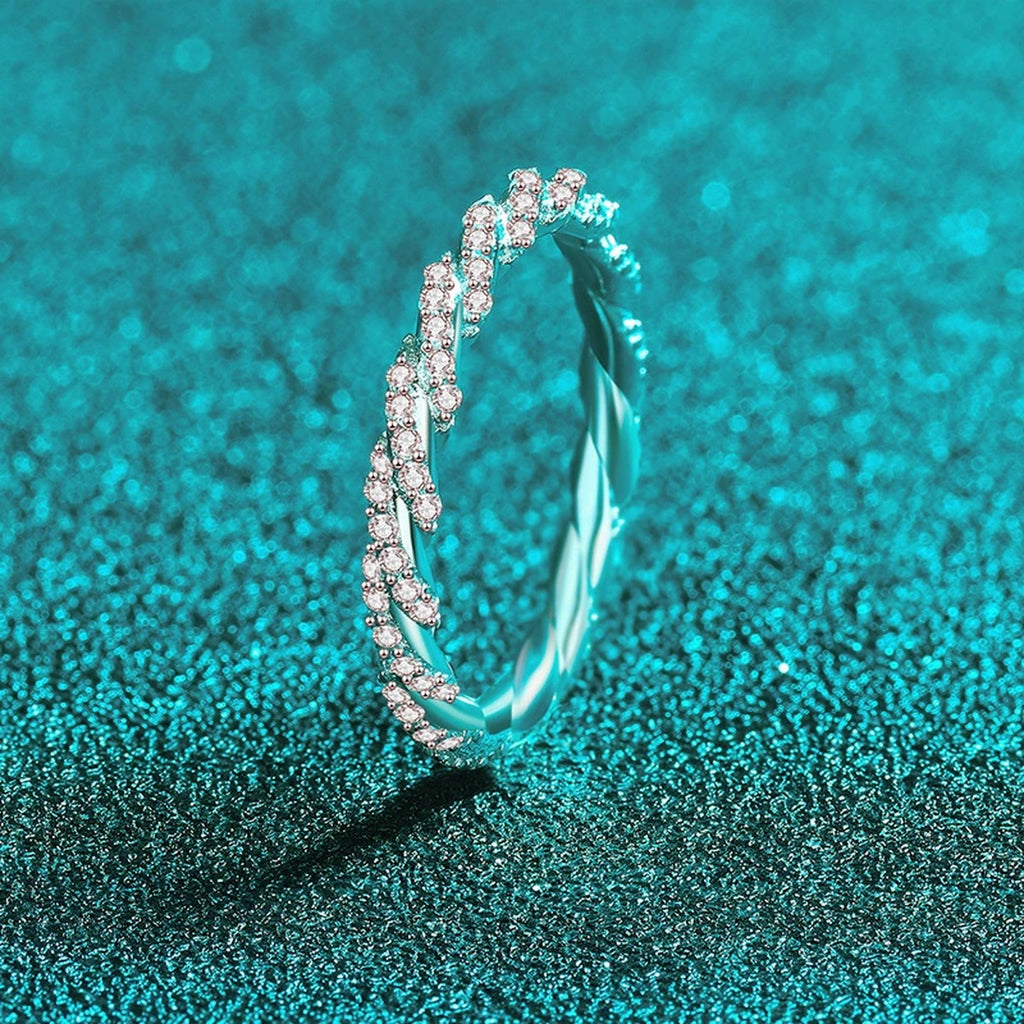 Round Moissanite Stackable Ring product view showing moissanite setting and metal finish