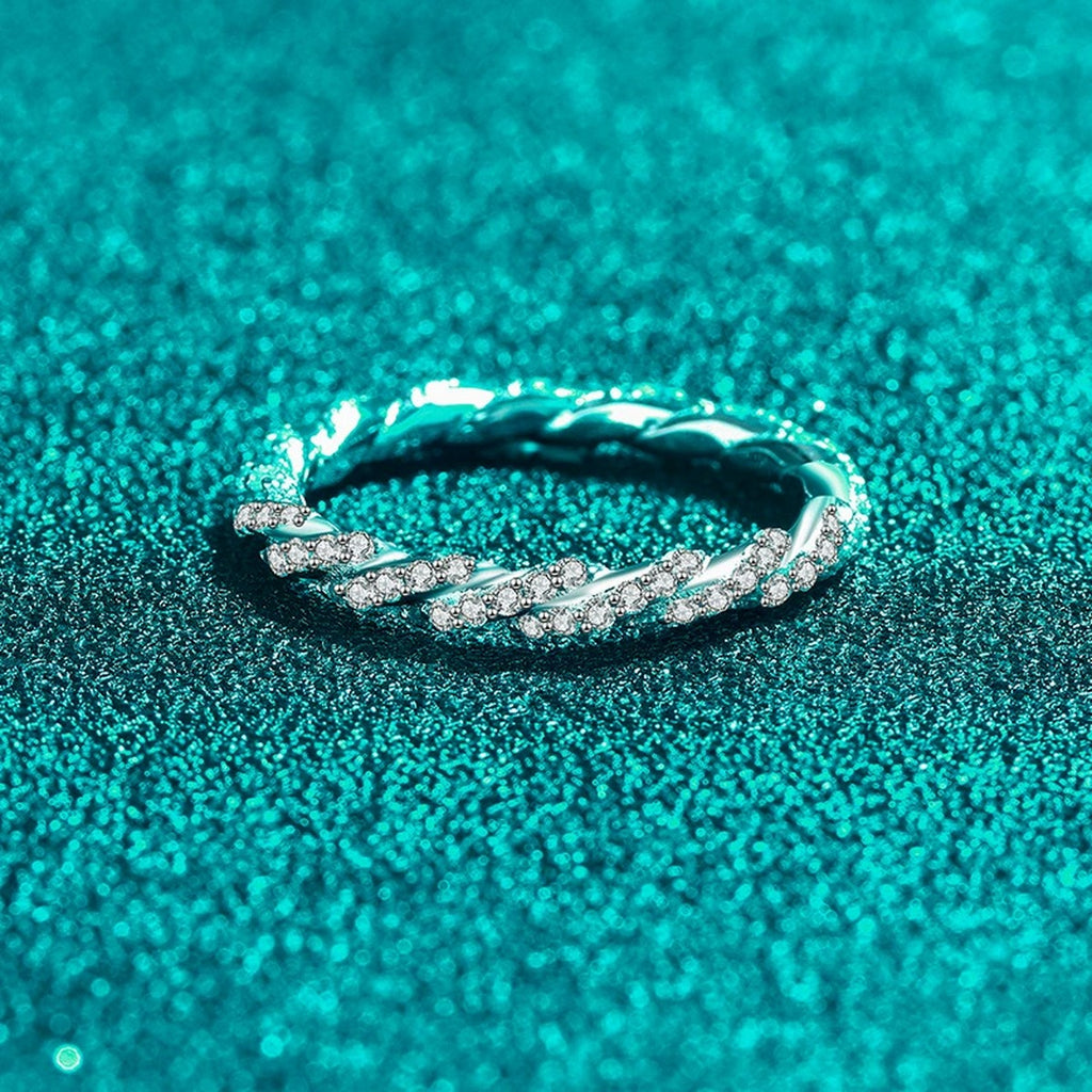 Round Moissanite Stackable Ring product view showing moissanite setting and metal finish
