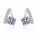 Round Moissanite Stud Earrings with CZ in Rhodium-Plated S925 sterling silver white background product photo showing the pair, stone shape, and stud earrings silhouette