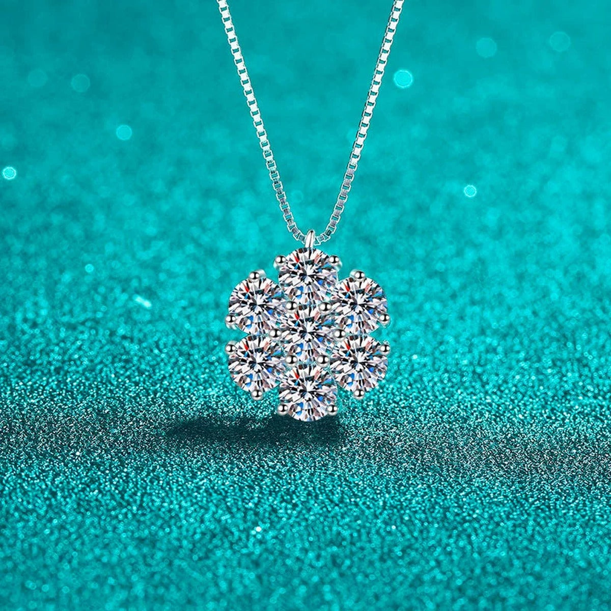 Sunflower Moissanite Pendant Necklace in Rhodium-Plated S925 sterling silver angled product detail view