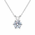 Round Solitaire Moissanite Pendant Necklace in Rhodium-Plated S925 sterling silver white background product photo showing round solitaire moissanite pendant with three selected carat sizes